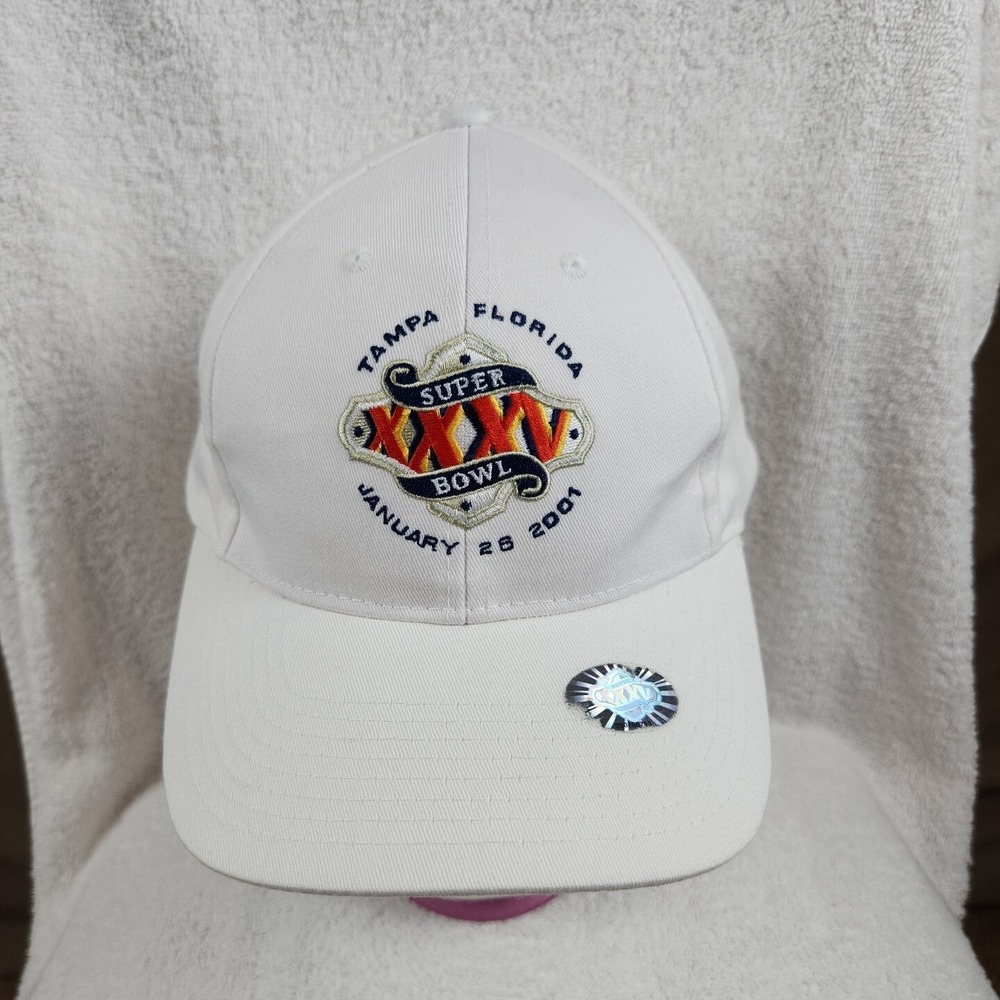 Vintage 2001 Super Bowl XXXV Tampa FL Hat Snapback White Logo Athletic NFL Cap